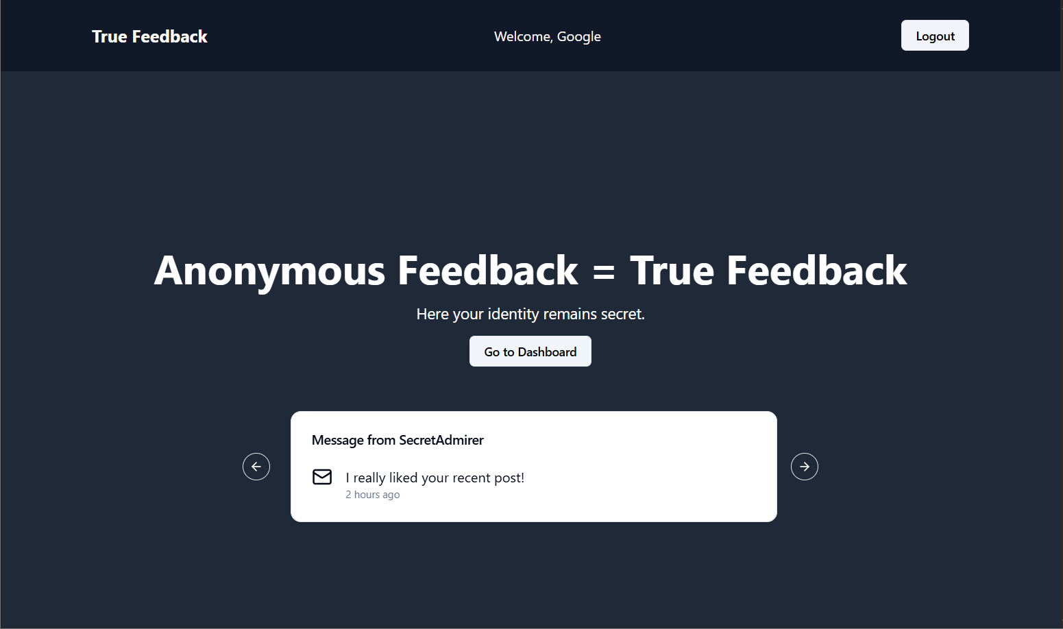 True Feedback landing page